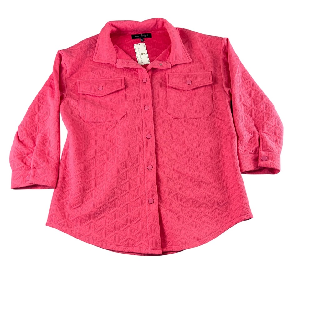 Simply Southern Pink Quilted Shacket Womens Medium Button Down Jacket 0224-SHKT